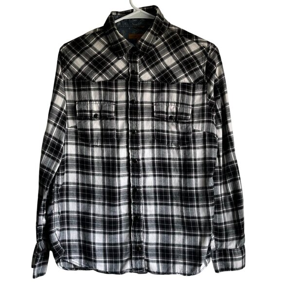 Jachs Girlfriend Black and White Grunge Flannel Layering Shirt Size Small - Picture 1 of 8